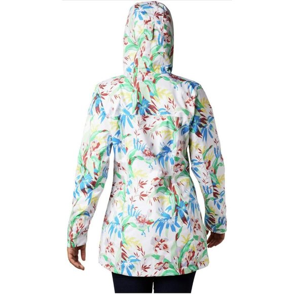 Columbia Womens White Floral Omni-Tech Splash a Little II Rain Jacket Hood Large - Picture 9 of 9